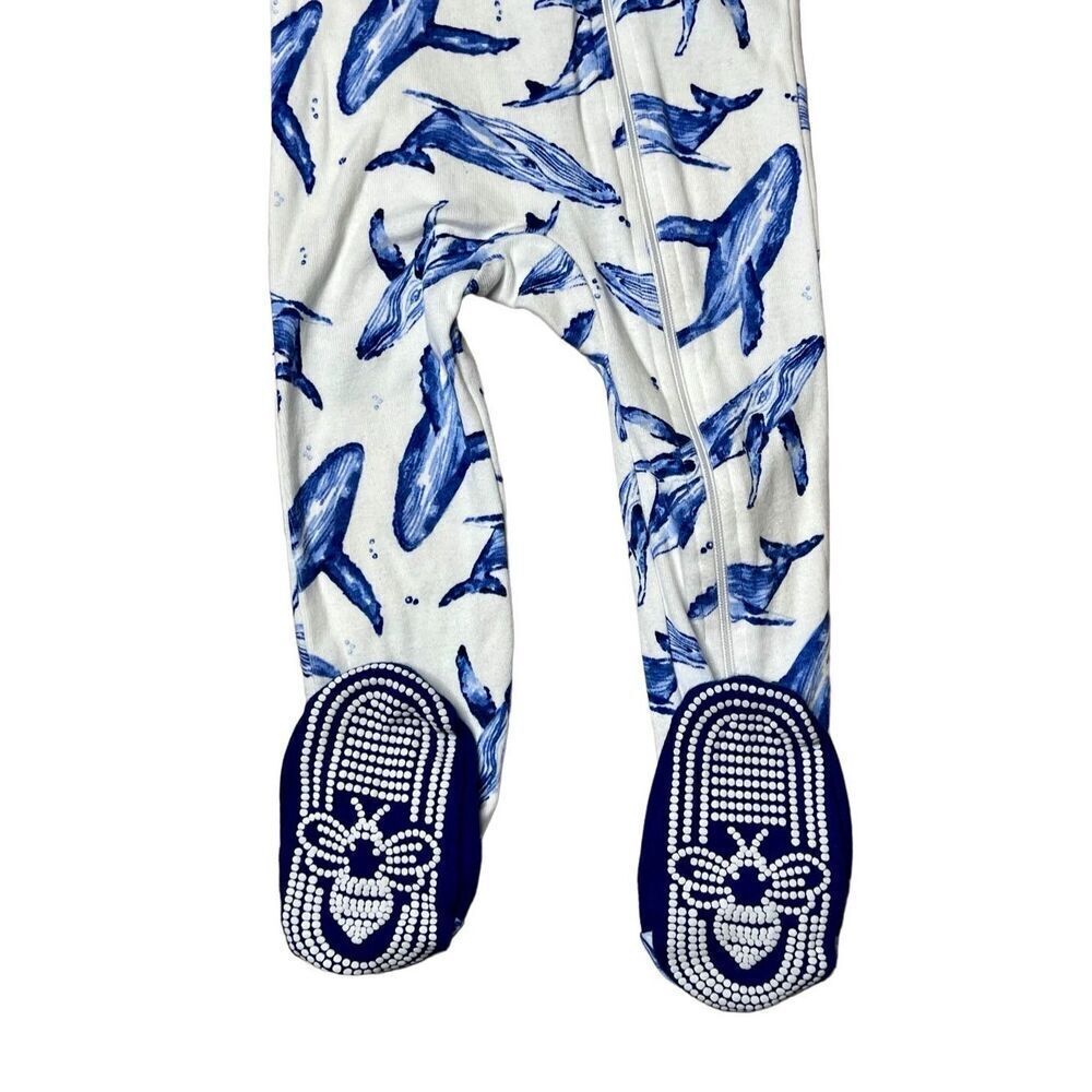Burt's Bees Baby Organic Cotton Whale‎ Blue White Zippy Footie Sz 18 months - Picture 3 of 10